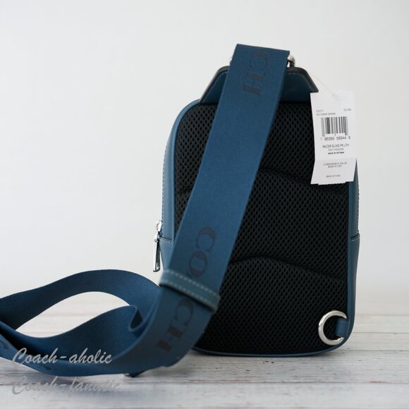 NWT Coach CX071 Leather Racer Sling Pack in Dark Denim - Picture 6 of 8